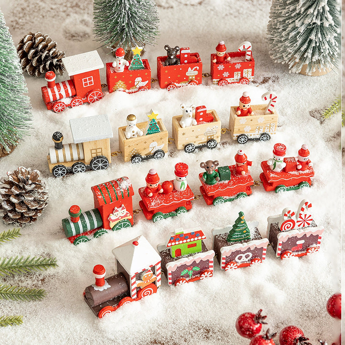 Wooden Christmas Train Decor for Small-Space Displays