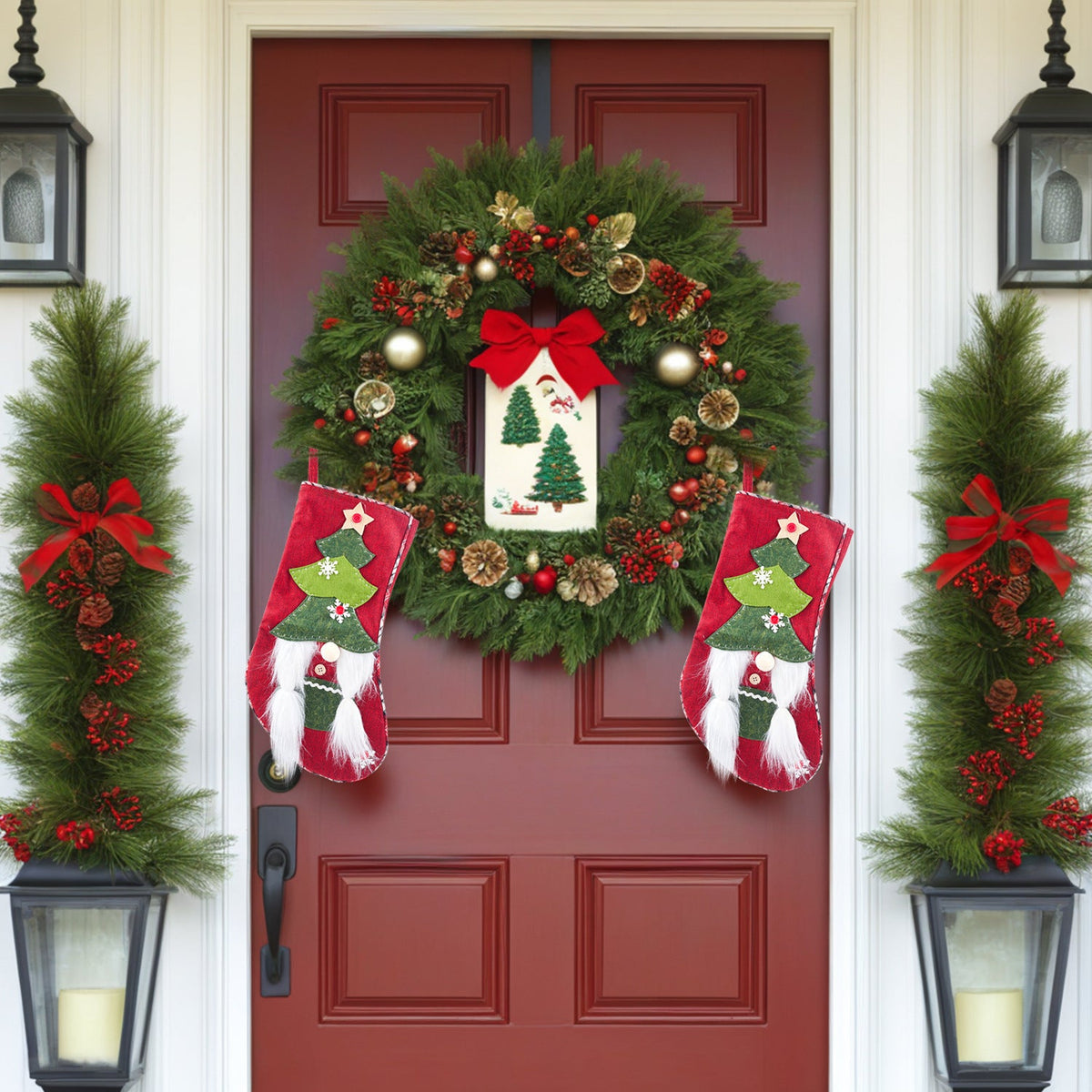 3D Faceless Elf Christmas Stockings - Set of 2 Mantel Decor