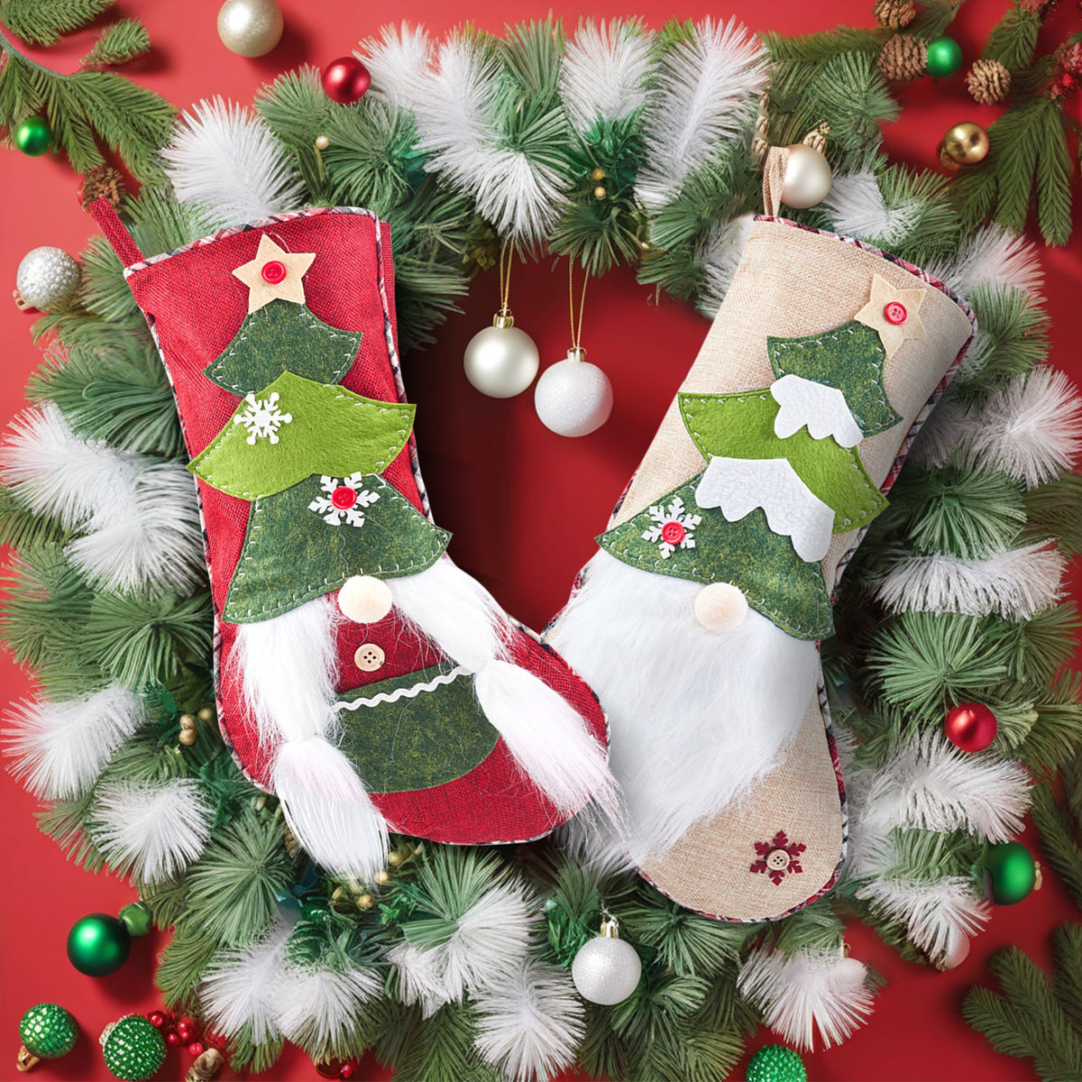 3D Faceless Elf Christmas Stockings - Set of 2 Mantel Decor