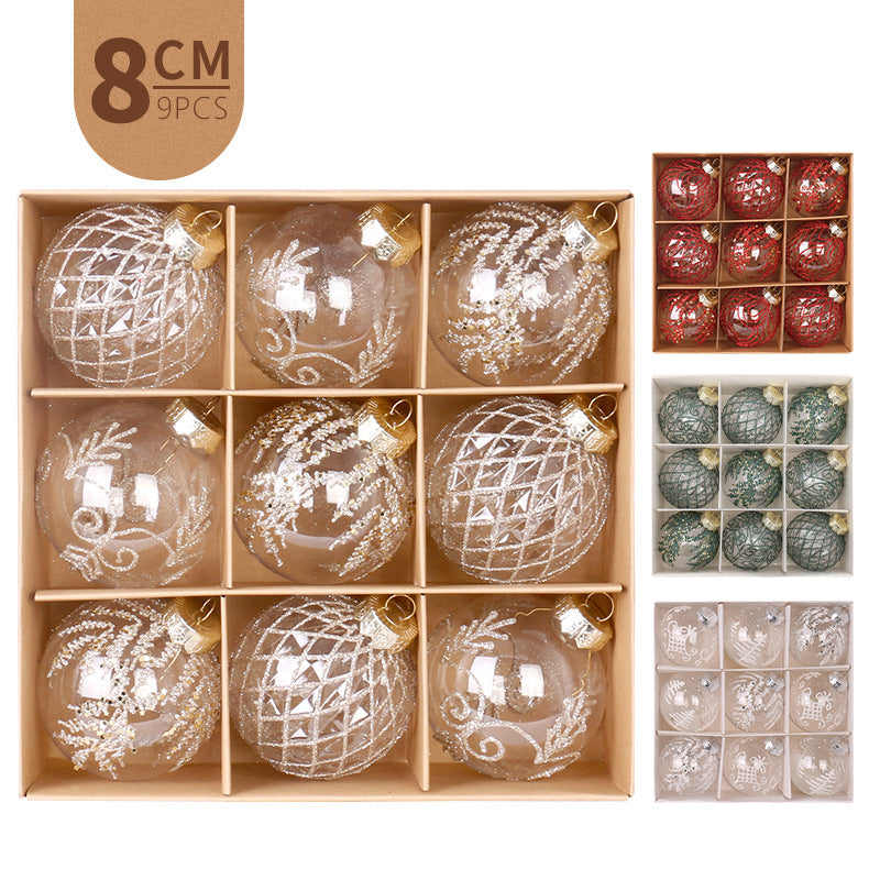 8cm Christmas Tree Ornaments, 9-Piece White & Gold