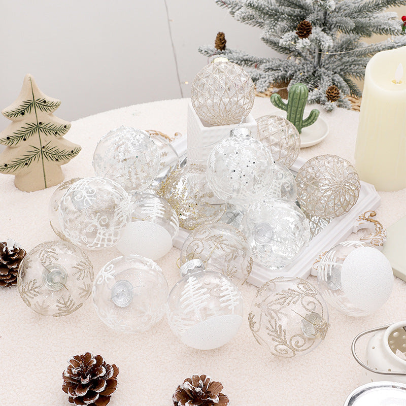 8cm Christmas Tree Ornaments, 9-Piece White & Gold