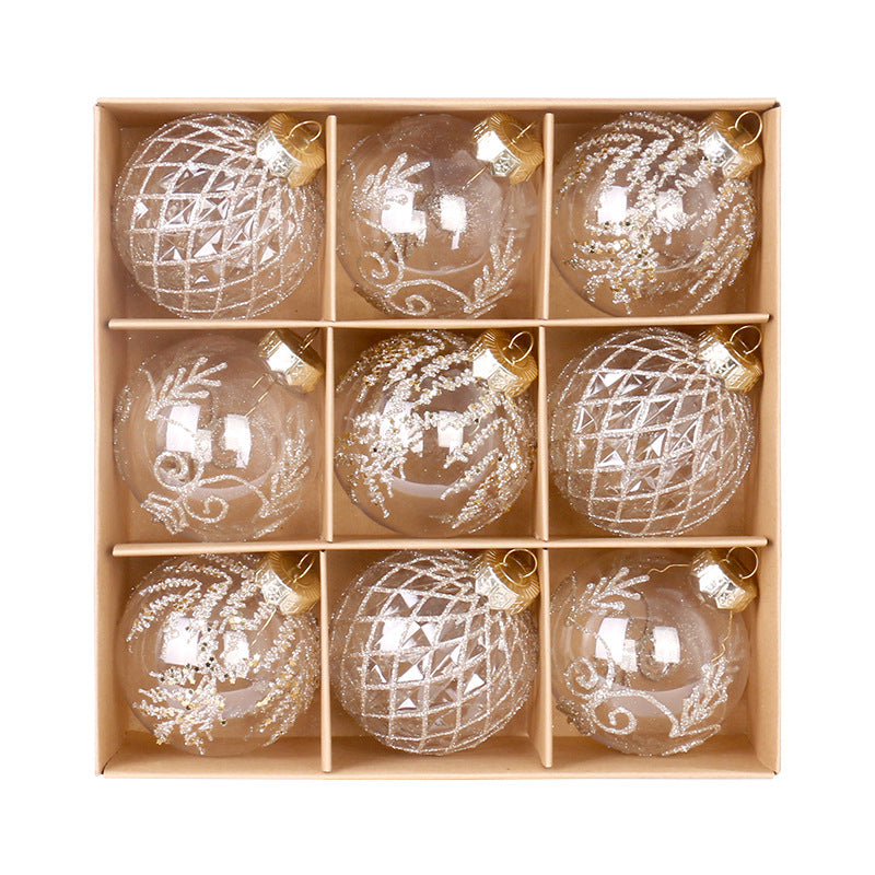 8cm Christmas Tree Ornaments, 9-Piece White & Gold