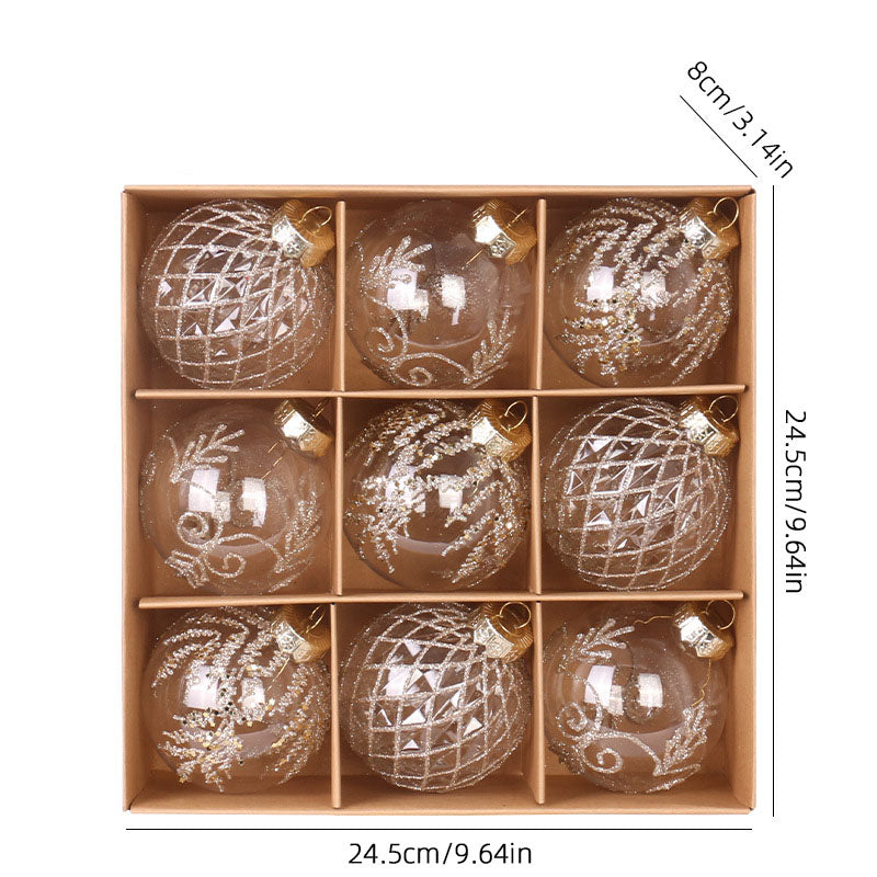 8cm Christmas Tree Ornaments, 9-Piece White & Gold