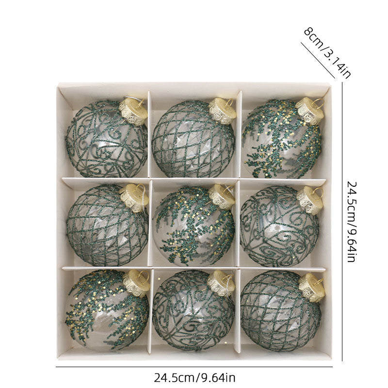 8cm Christmas Tree Ornaments, 9-Piece White & Gold