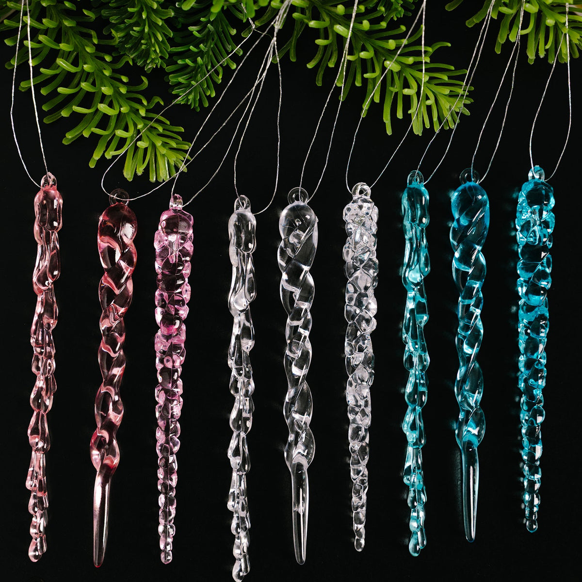 Acrylic Icicle Ornaments 12pc Set for Winter Tree Decor