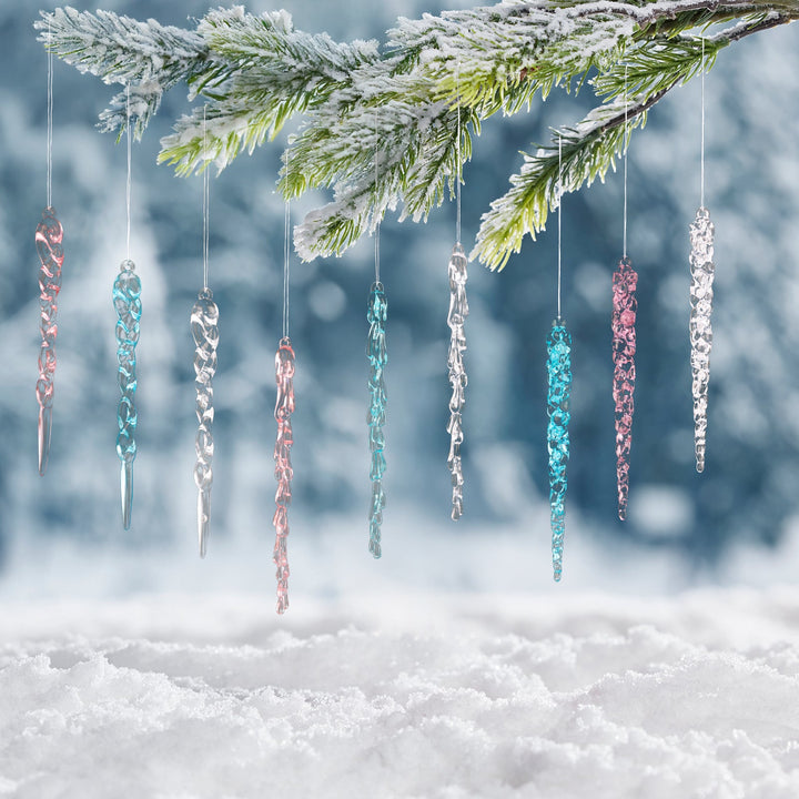 Acrylic Icicle Ornaments 12pc Set for Winter Tree Decor