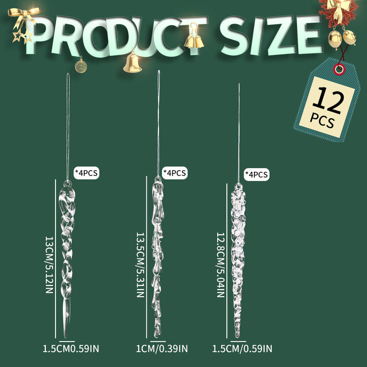 Acrylic Icicle Ornaments 12pc Set for Winter Tree Decor