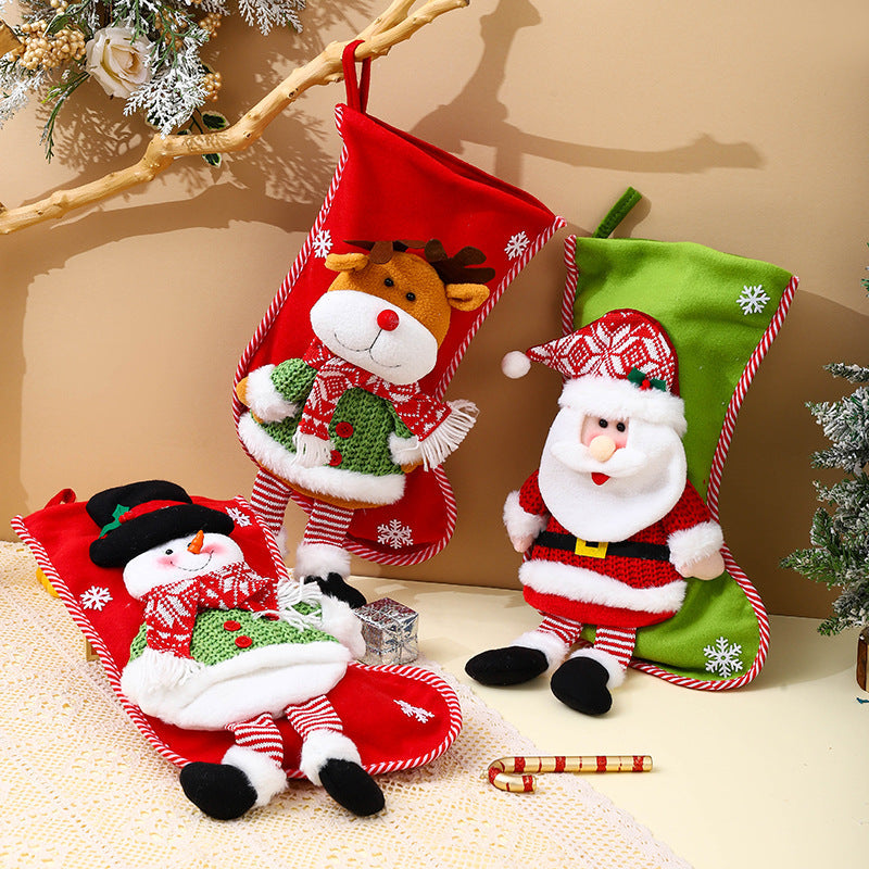 Christmas Stocking Gift Bag With Plush 3D Characters