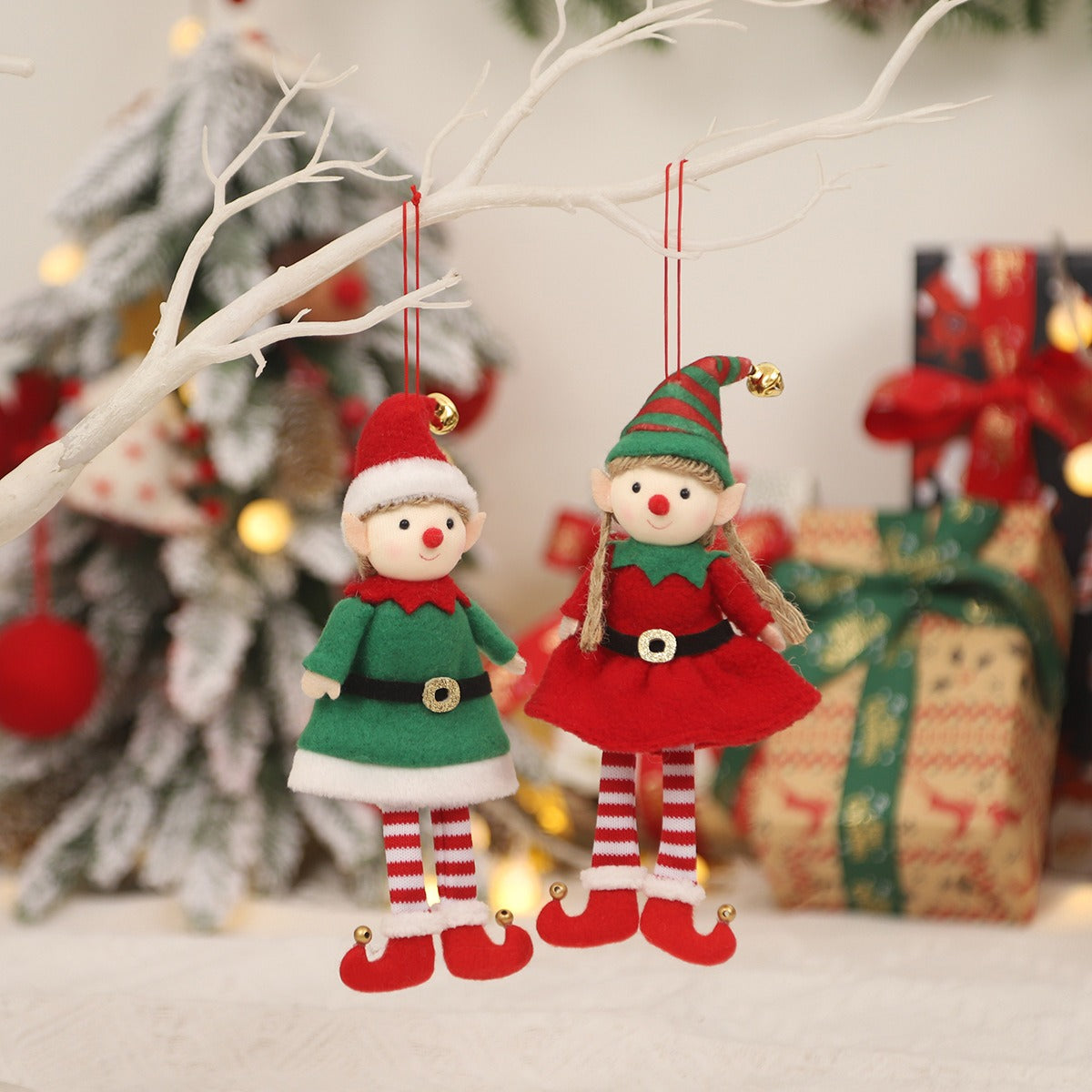 Christmas Elf Couple Ornaments for Festive Tree Charm