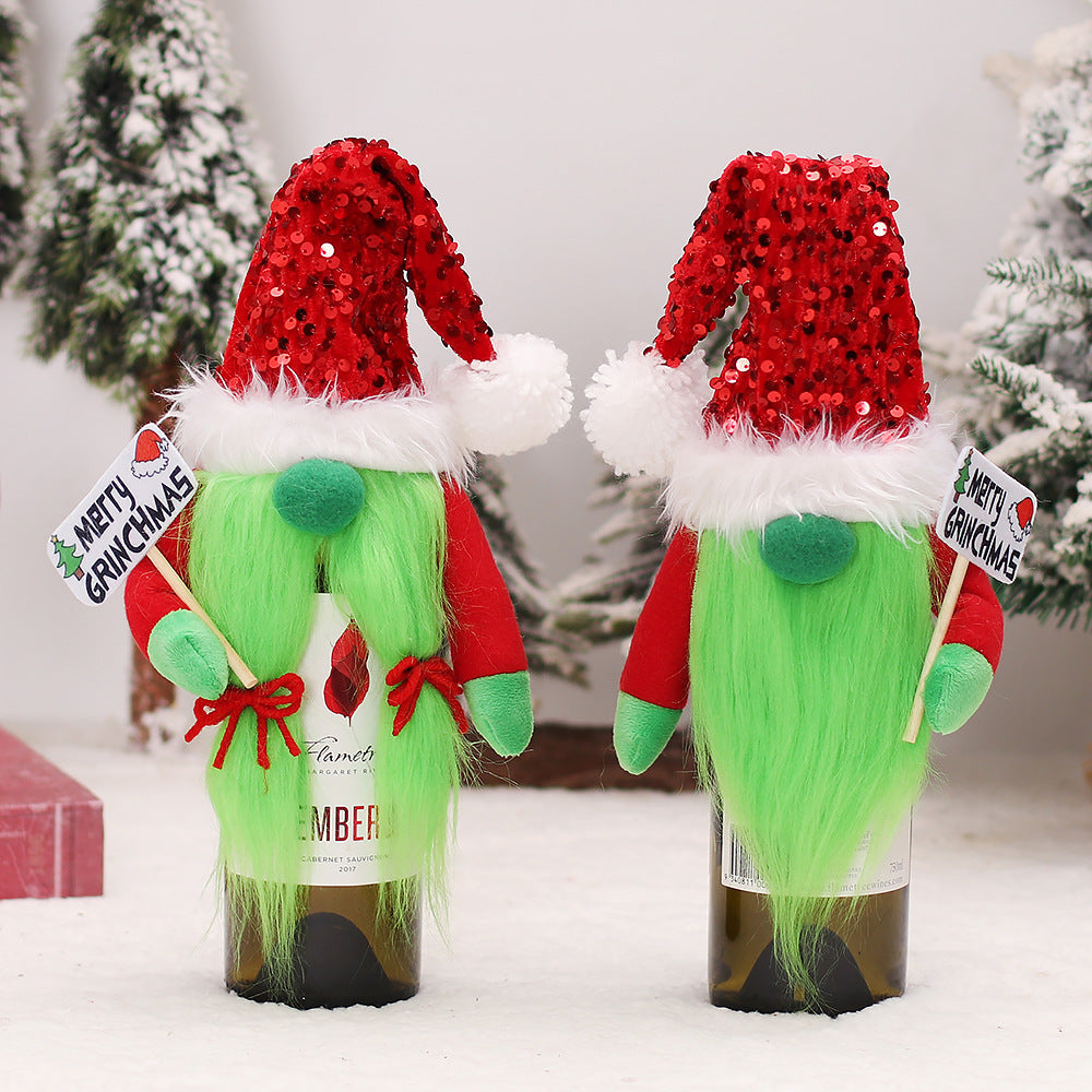 Christmas Grinch Wine Bottle Decorations for Festive Tables