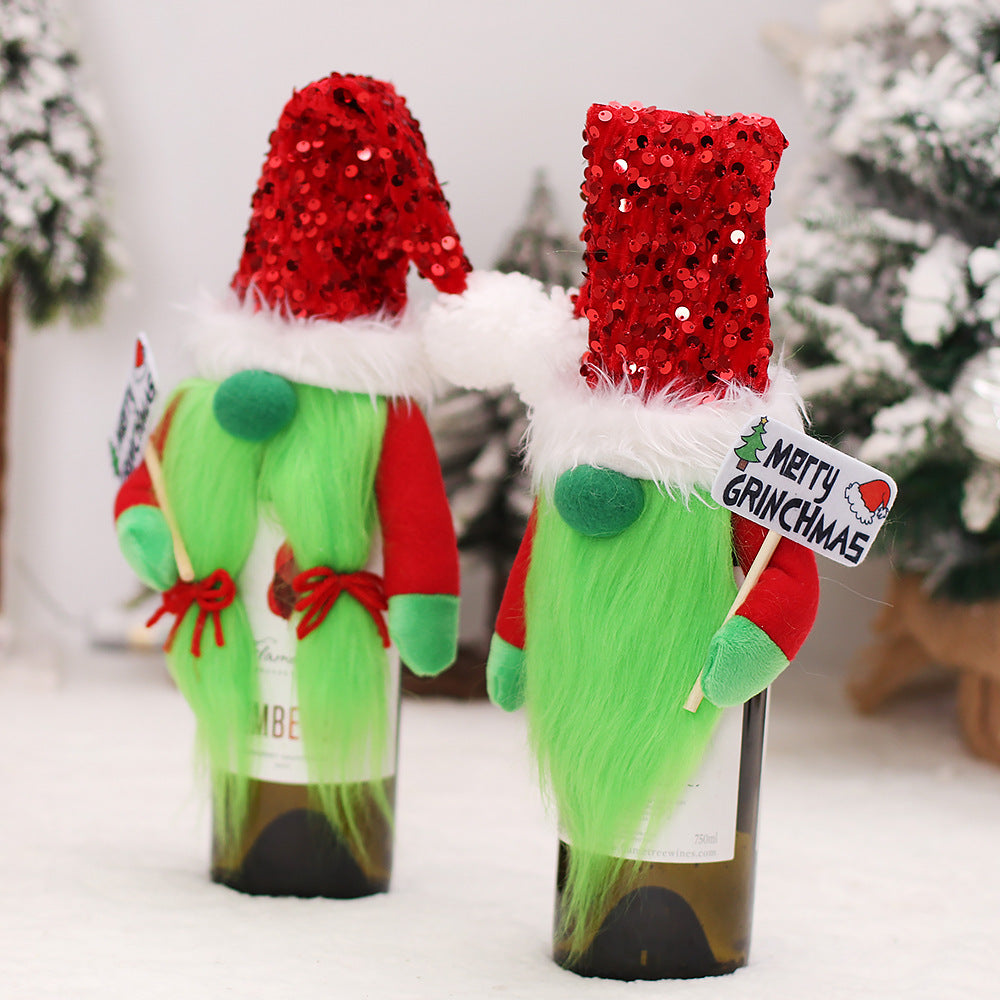 Christmas Grinch Wine Bottle Decorations for Festive Tables