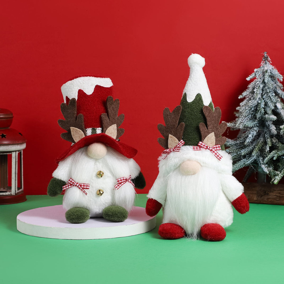 Christmas Gnome Decorations With Reindeer Antlers Set