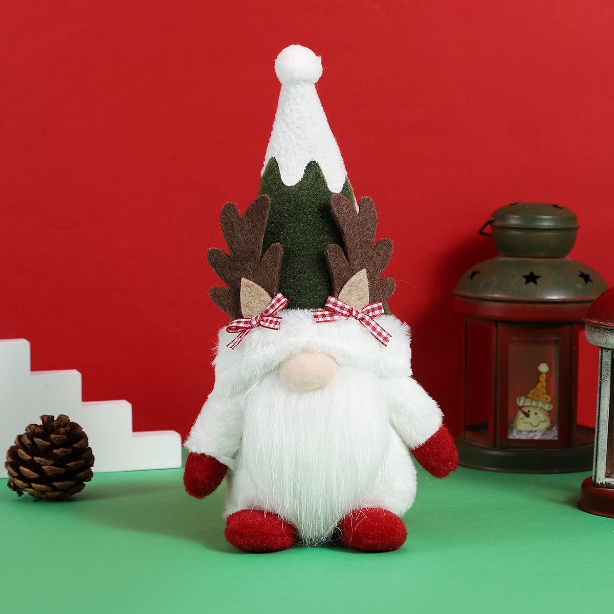 Christmas Gnome Decorations With Reindeer Antlers Set