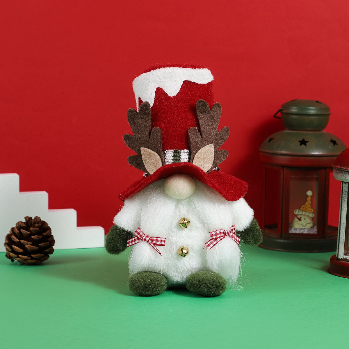 Christmas Gnome Decorations With Reindeer Antlers Set