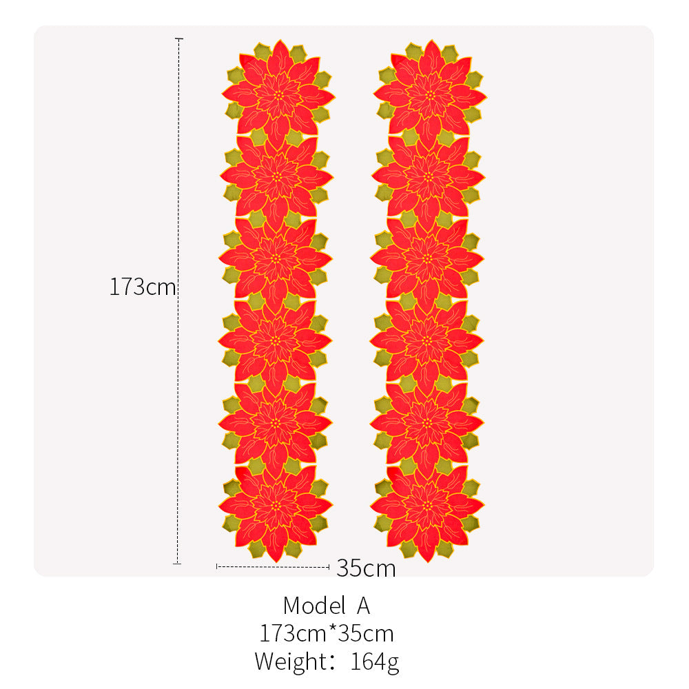 Christmas Table Runner with Red Poinsettia Flowers