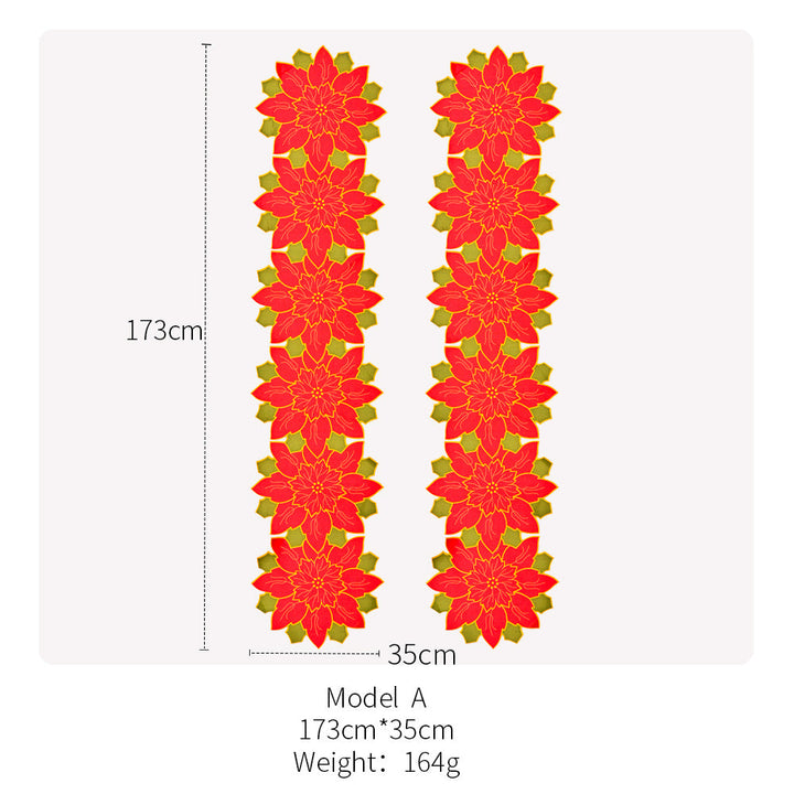 Christmas Table Runner with Red Poinsettia Flowers
