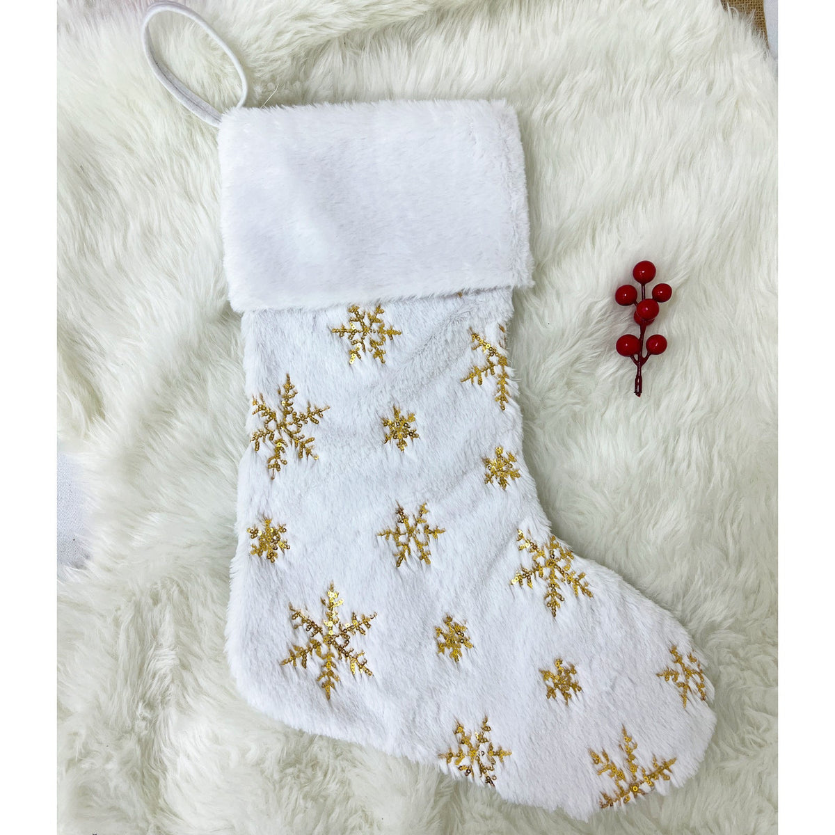 Elegant Christmas Stocking With Gold Snowflake Details