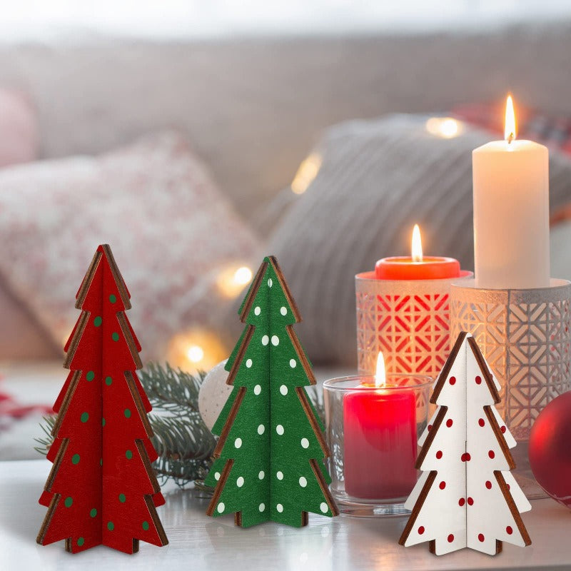 Wooden Christmas Tree Ornaments - Freestanding Tabletop Decor