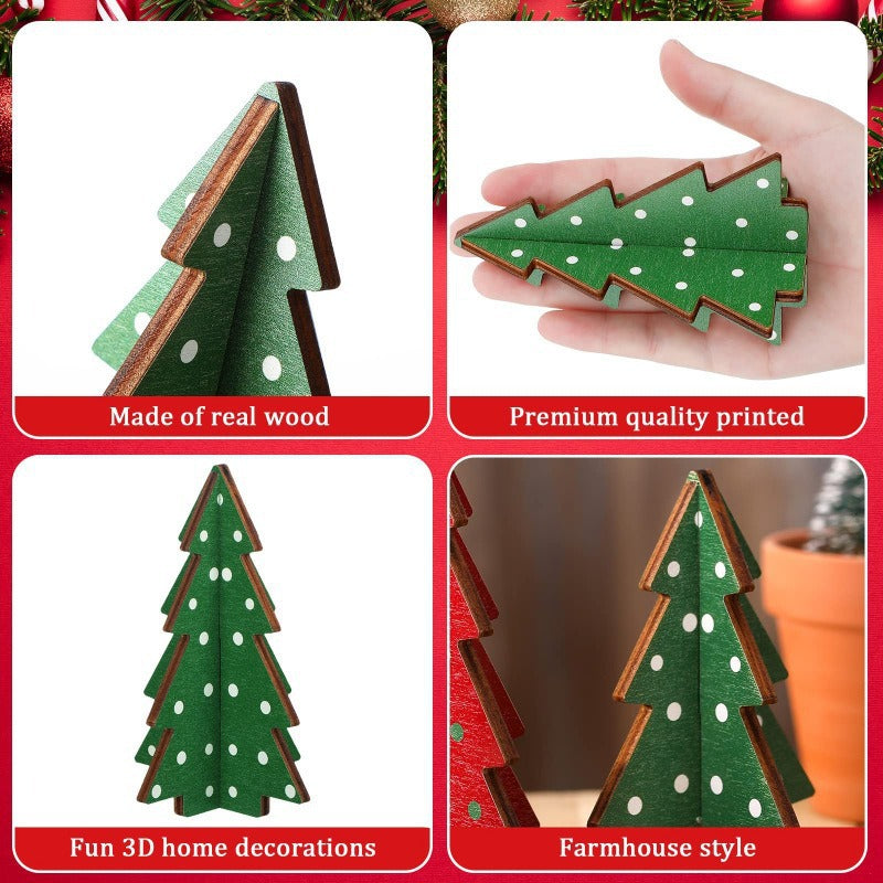 Wooden Christmas Tree Ornaments - Freestanding Tabletop Decor