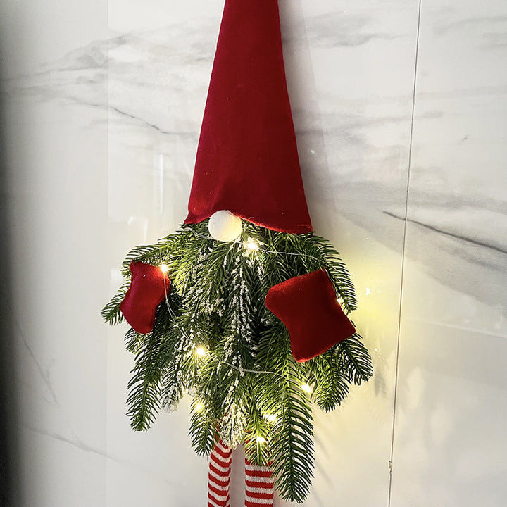 Long Leg Gnome Christmas Wreath with Warm LED Lights