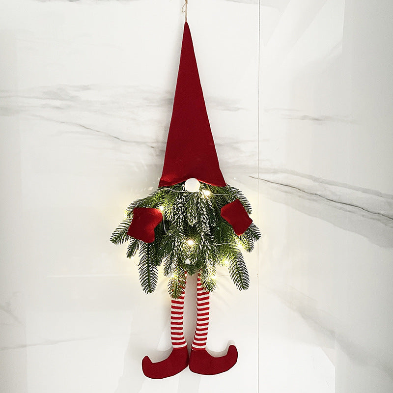 Long Leg Gnome Christmas Wreath with Warm LED Lights