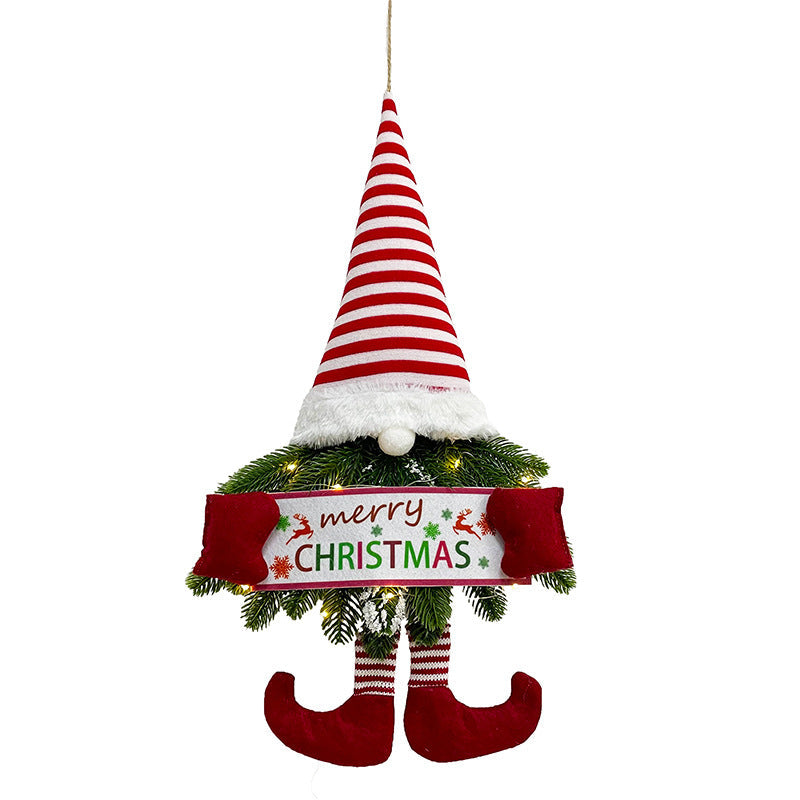 Long Leg Gnome Christmas Wreath with Warm LED Lights