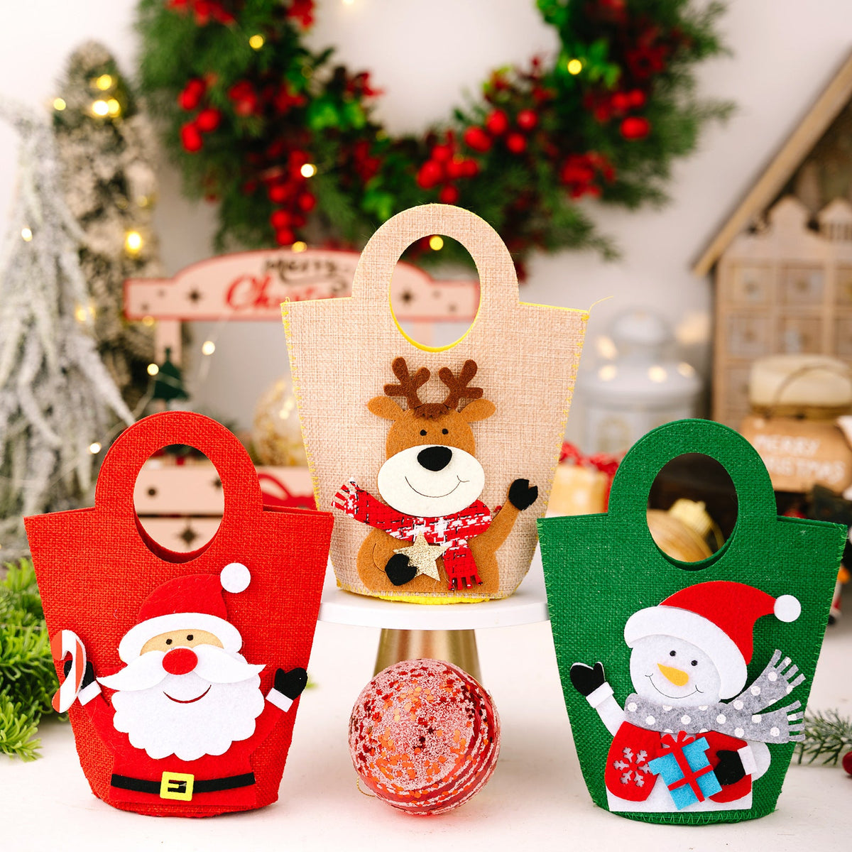Reusable Christmas Gift Bags for Kids, 3-Piece Set