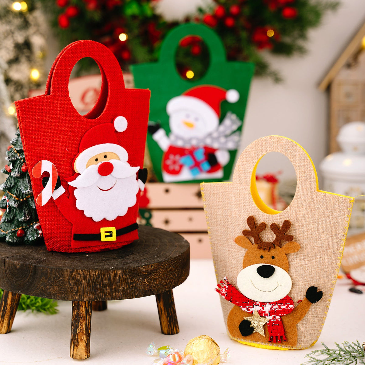 Reusable Christmas Gift Bags for Kids, 3-Piece Set