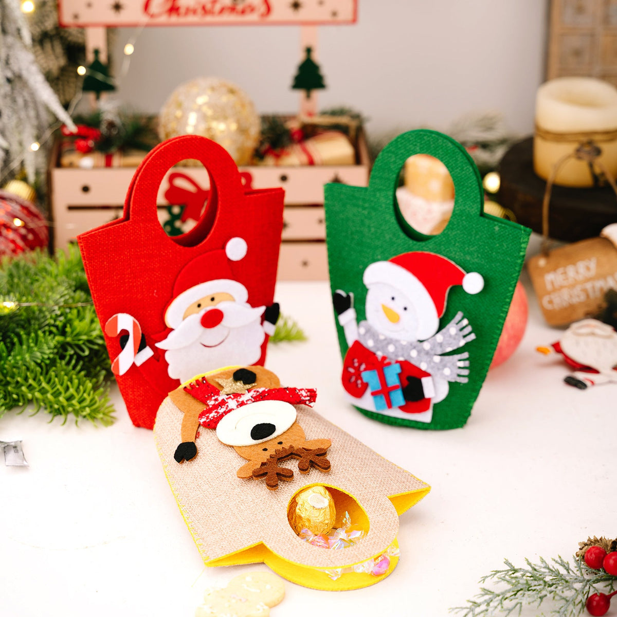 Reusable Christmas Gift Bags for Kids, 3-Piece Set