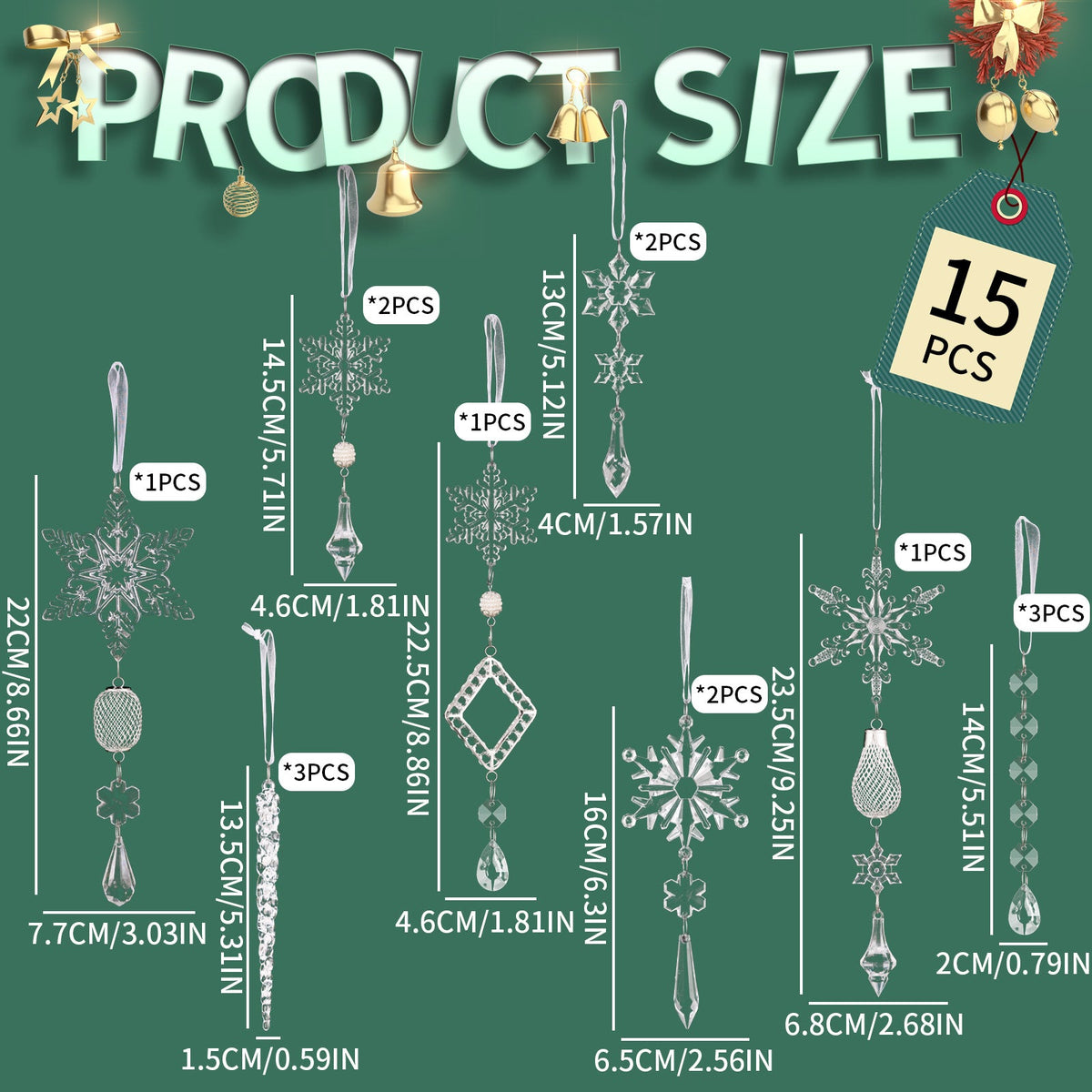 Christmas Tree Ornaments: 15-Piece Icy Sparkle Set
