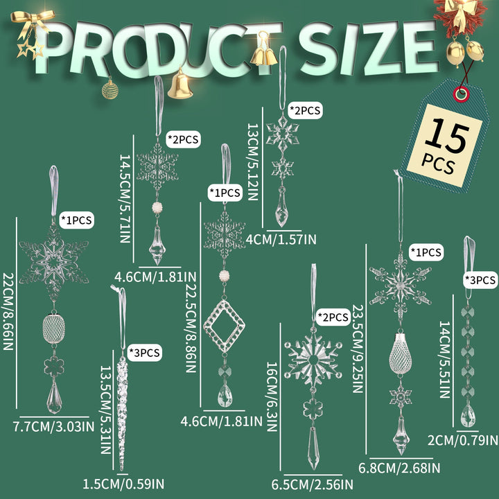 Christmas Tree Ornaments: 15-Piece Icy Sparkle Set