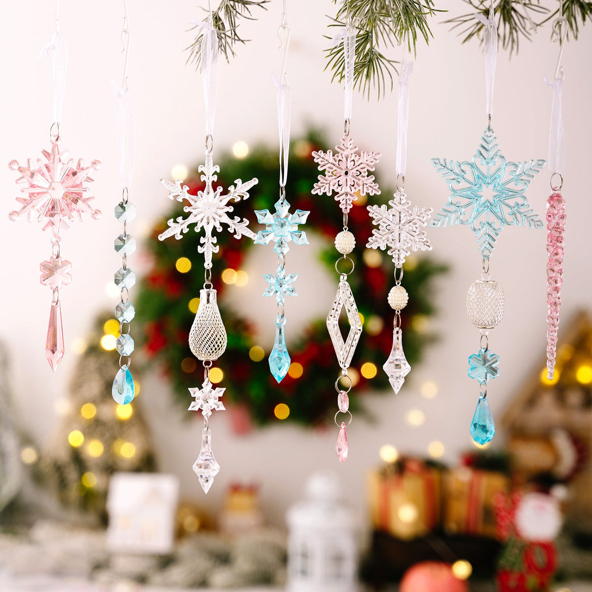 Christmas Tree Ornaments: 15-Piece Icy Sparkle Set