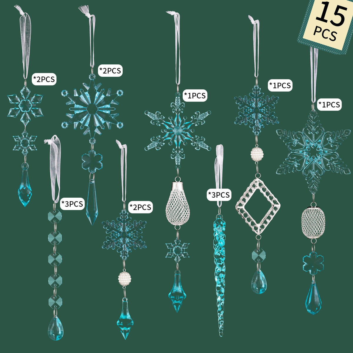Christmas Tree Ornaments: 15-Piece Icy Sparkle Set