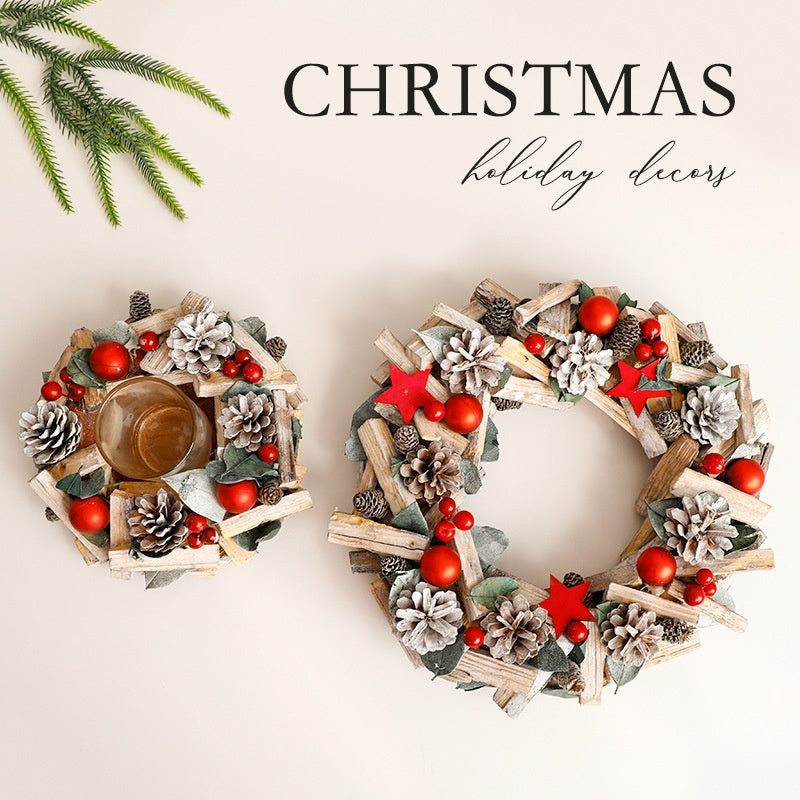 Rustic Christmas Wreath & Tabletop Tree Decor Set