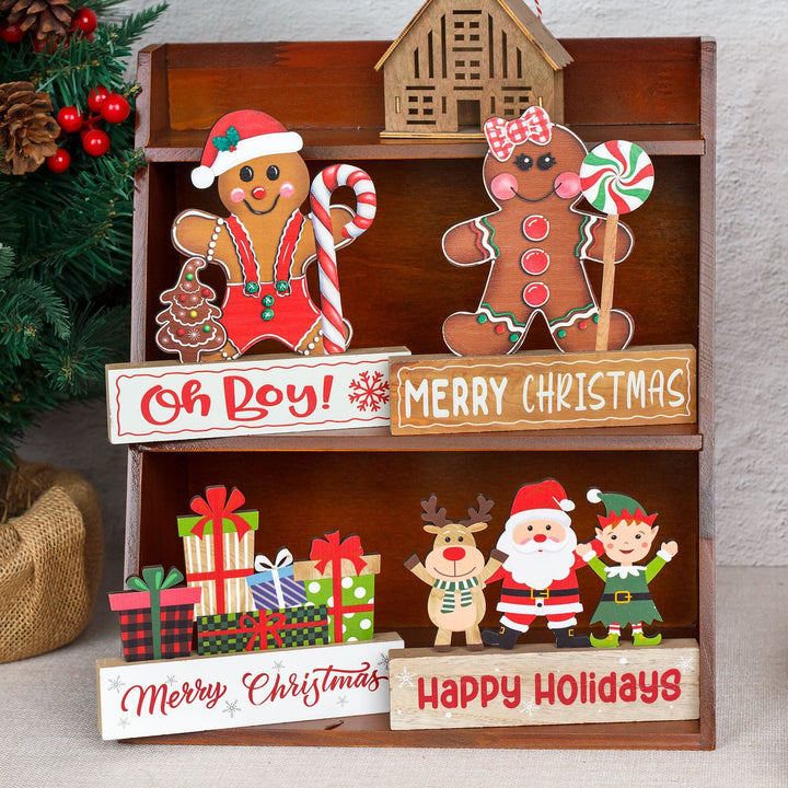 Christmas Wooden Tabletop Decorations, 9-Piece Set