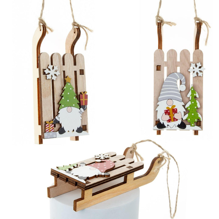 Wooden Christmas Sled Ornament for Rustic Holiday Décor
