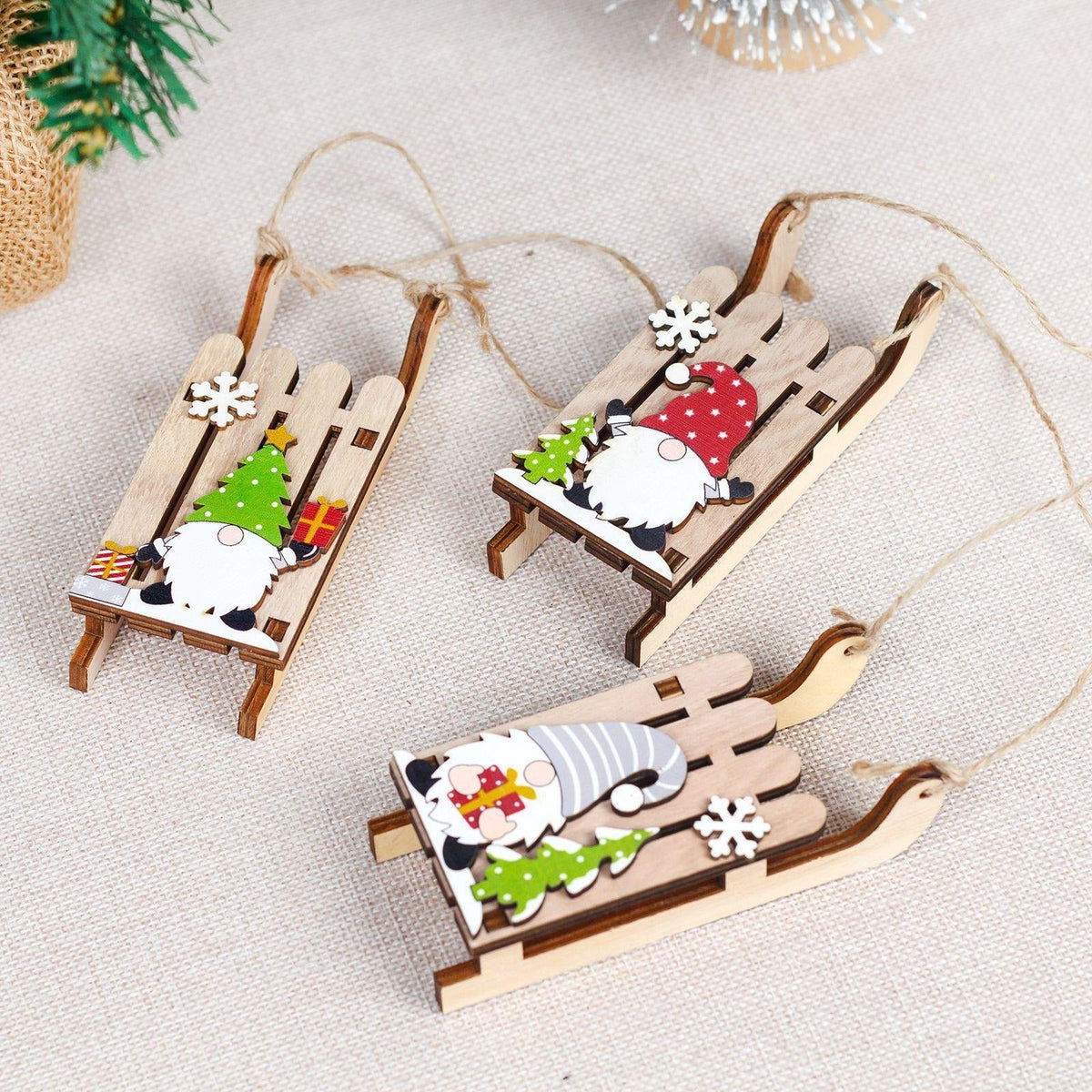Wooden Christmas Sled Ornament for Rustic Holiday Décor