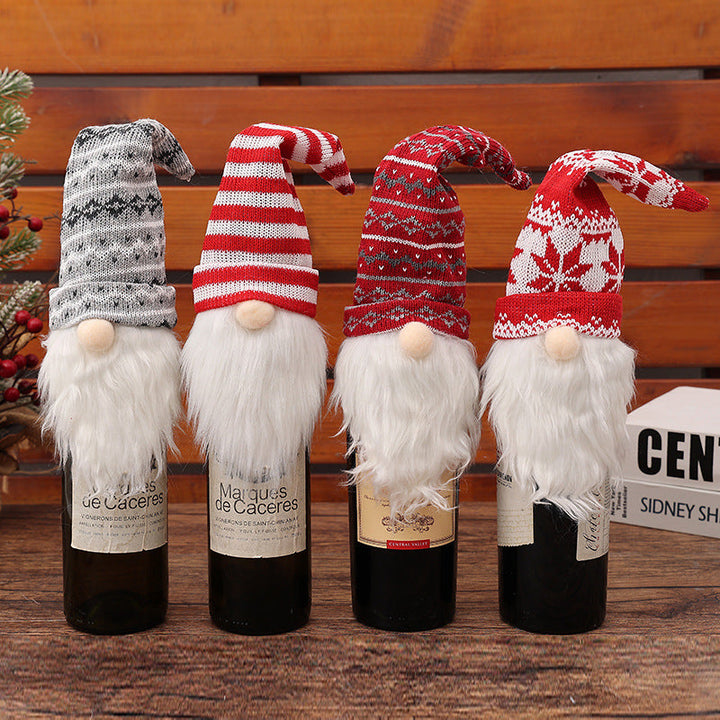 Knitted Gnome Wine Bottle Cover for Christmas Decor