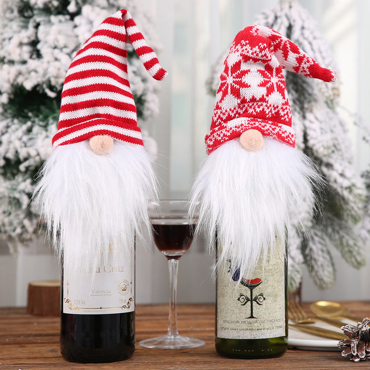 Knitted Gnome Wine Bottle Cover for Christmas Decor