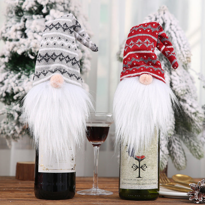 Knitted Gnome Wine Bottle Cover for Christmas Decor