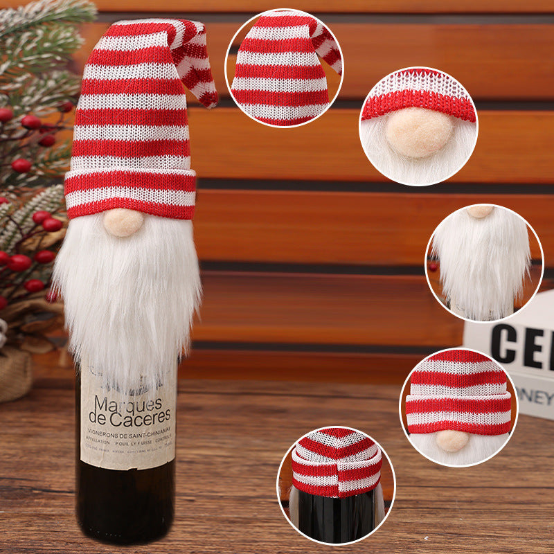 Knitted Gnome Wine Bottle Cover for Christmas Decor