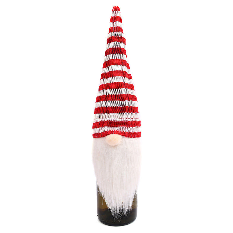 Knitted Gnome Wine Bottle Cover for Christmas Decor