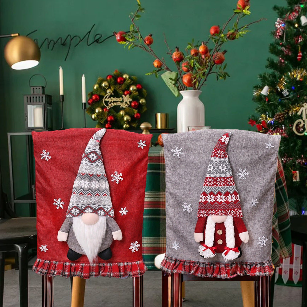 Christmas Chair Covers with Charming Gnome Decorations