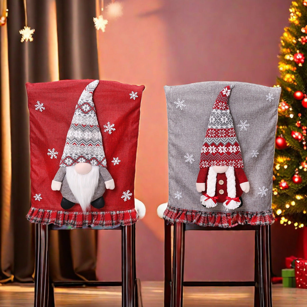 Christmas Chair Covers with Charming Gnome Decorations