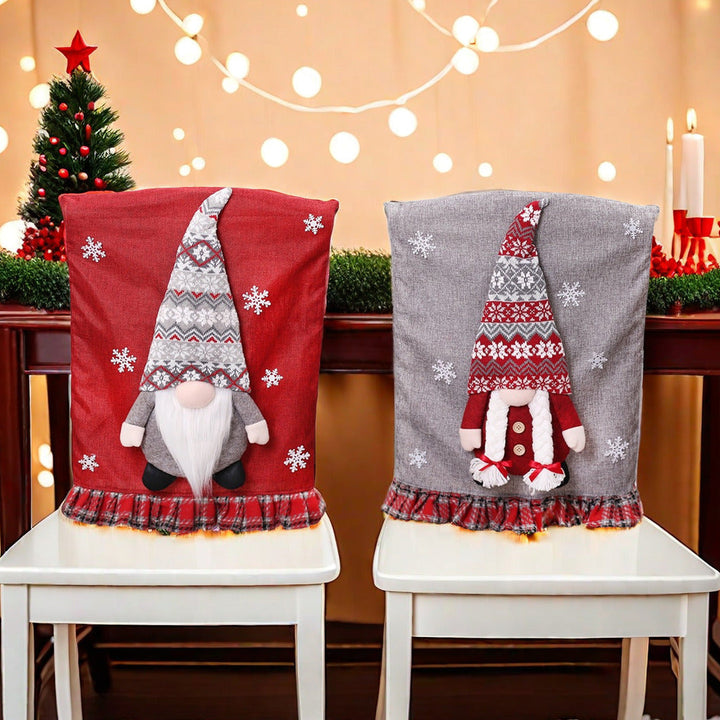 Christmas Chair Covers with Charming Gnome Decorations