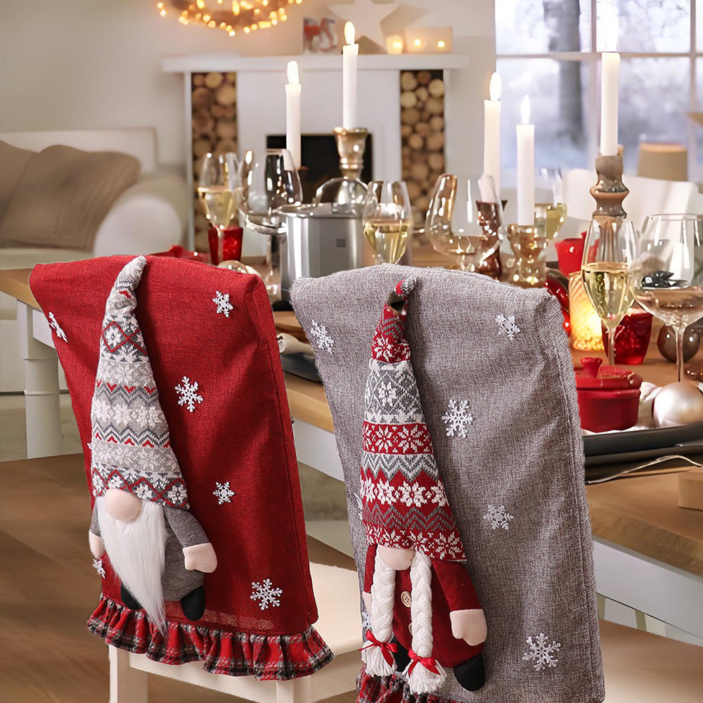 Christmas Chair Covers with Charming Gnome Decorations