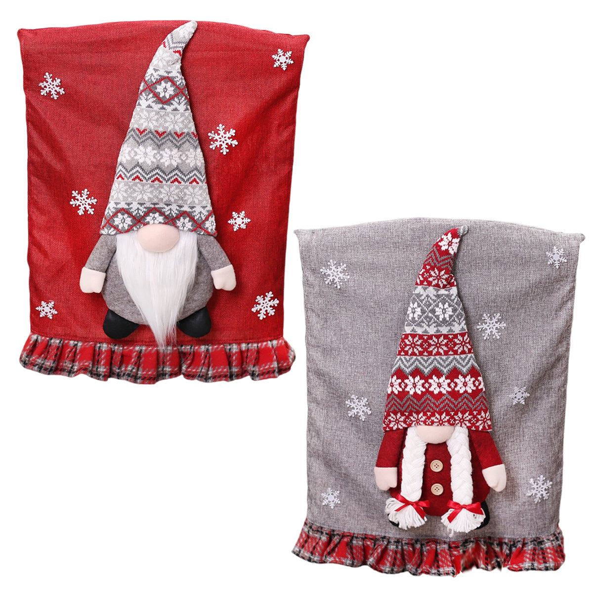 Christmas Chair Covers with Charming Gnome Decorations