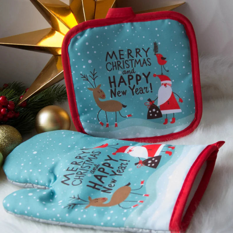 Christmas Oven Mitt and Pot Holder Set Heat Resistant
