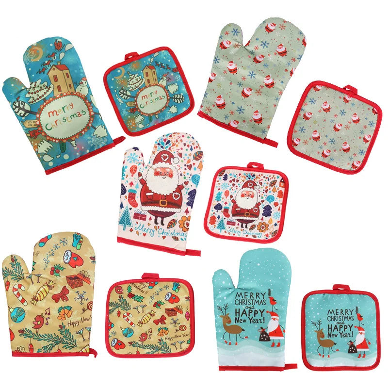 Christmas Oven Mitt and Pot Holder Set Heat Resistant