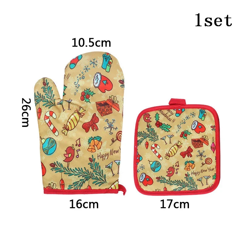 Christmas Oven Mitt and Pot Holder Set Heat Resistant